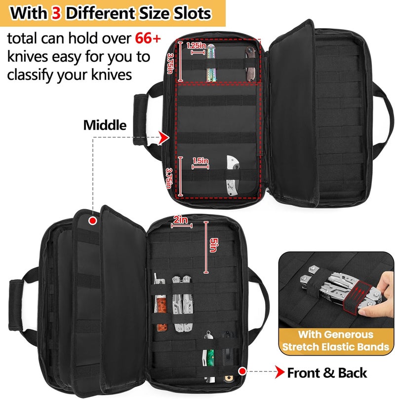 samdew Knife Display Bag for 74+ Pocket Knives, Butterfly Knife Storage Case with 3 Different Size Slots, Folding Knife Organizer Holder, Knife Collection Box with Hard PE Board, Soft Bag Only - Image 2